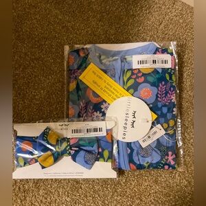 NWT Little sleepies folk floral zippy and headband bow bundle